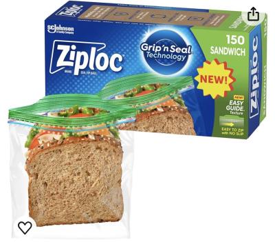 CA0180 : Ziploc CA0180 : Household products -  Garbage bags - Sandwich Bag (150 Sac Zip) ZIPLOC , SANDWICH BAG (150 sac zip), 12 MEGA btes