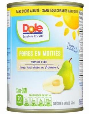 CF499 : Dole CF499 : Preserves and jars - Fruits - Pear Halves Without Sugar DOLE, PEAR HALVES without sugar, 12 x 540 ML