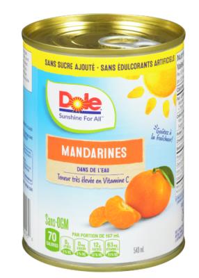 CF714-OU : Dole CF714-OU : Lunch and snacks - Fruity - Fruit Cup Diced Mandarin Water DOLE , FRUIT CUP DICED MANDARIN water, 12 x 540ml