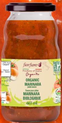 CH273-OU : Fiorfiore CH273-OU : Condiments - Sauce - Organic Marinara Sauce FIORFIORE, organic MARINARA SAUCE, 12 x 655ML