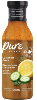 CH9603 : Kraft CH9603 : Oils and vinegars - Vinegars - Pure Dressing Cucum. & Greek KRAFT, PURE DRESSING cucum. & greek, 12 x 355 ML