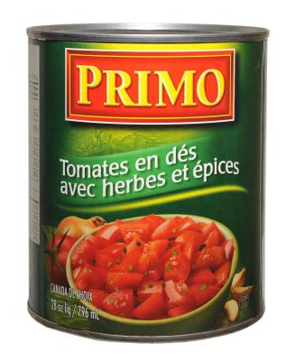 CL447 : Primo CL447 : Condiments - Sauce - Diced Tomatoes Herbs & Spices PRIMO,diced TOMATOES herbs & spices,24 x 796 ML