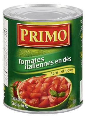 CL449 : Primo CL449 : Preserves and jars - Vegetables - Diced Tomatoes PRIMO, DICED TOMATOES, 24 x 796 ML