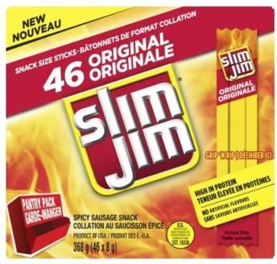 CV2429 : Slim jim CV2429 : Frozen Products - Meat - Original Sausage (mega Pack) SLIM JIM, original SAUSAGE (MEGA PACK), 4 x (46 x 8G)